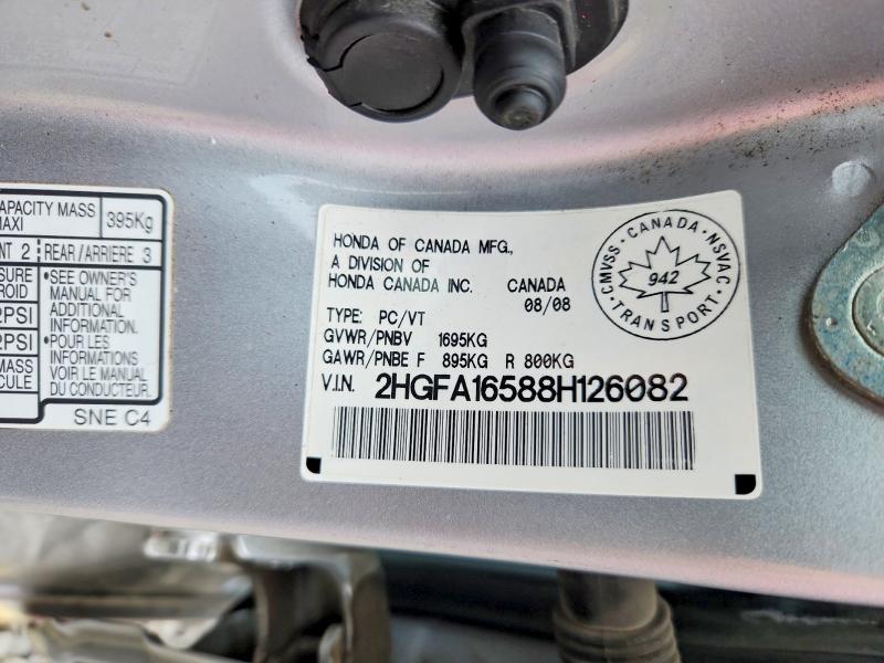 Aukcja sprzedaży 2008 Honda Civic, vin: 2HGFA16588H126082, numer aukcji: 64123586