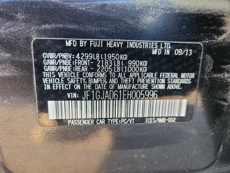 64720006 :رقم المزاد ، JF1GJAD61EH005996 vin ، 2014 Subaru Impreza مزاد بيع