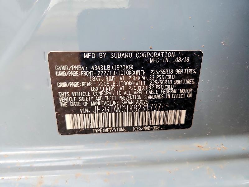Aukcja sprzedaży 2019 Subaru Crosstrek, vin: JF2GTAMC1K8231737, numer aukcji: 64797826