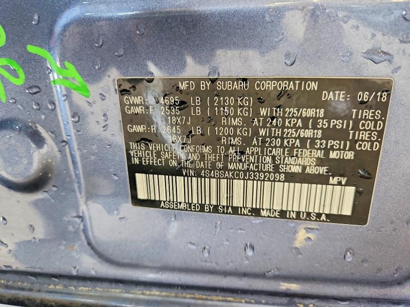 Aukcja sprzedaży 2018 Subaru Outback, vin: 4S4BSAKC0J3392098, numer aukcji: 63920566