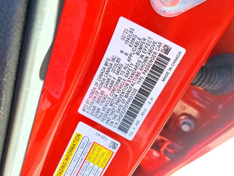 Aukcja sprzedaży 2023 Honda Civic, vin: 2HGFE2F57PH531035, numer aukcji: 63842516