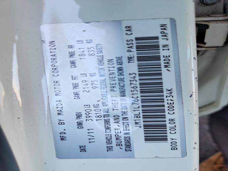 65193986 :رقم المزاد ، JM1BL1L76C1567343 vin ، 2012 Mazda 3 مزاد بيع