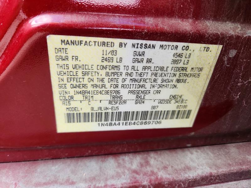 2004 Nissan Maxima Se/sl მანქანა იყიდება აუქციონზე, vin: 1N4BA41E84C869706, აუქციონის ნომერი: 64810276
