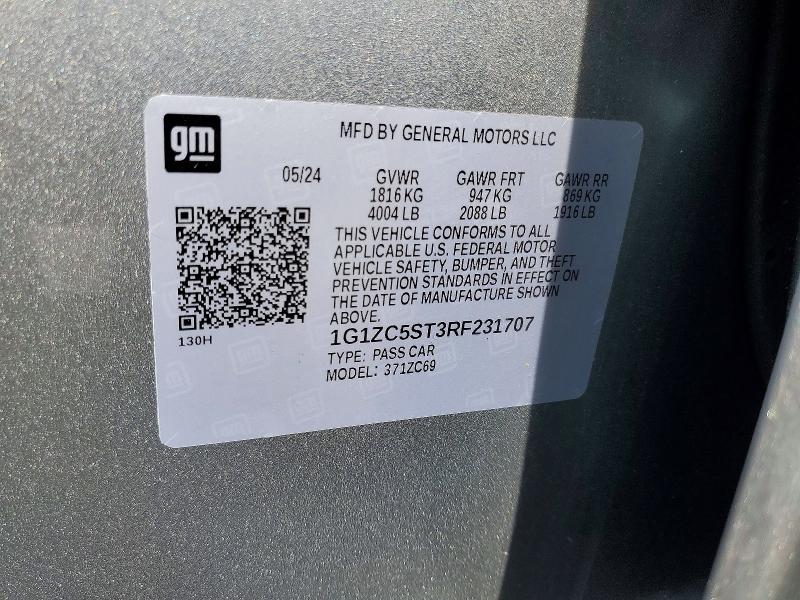 Продаж на аукціоні авто 2024 Chevrolet Malibu, vin: 1G1ZC5ST3RF231707, номер лоту: 66132436
