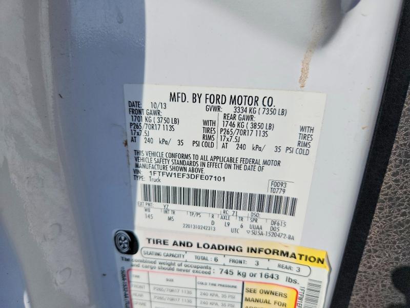 2013 Ford F150 მანქანა იყიდება აუქციონზე, vin: 1FTFW1EF3DFE07101, აუქციონის ნომერი: 63008896