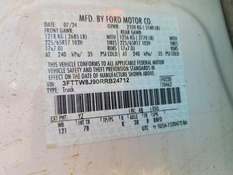 65052736 :رقم المزاد ، 3FTTW8J90RRB24712 vin ، 2024 Ford Maverick مزاد بيع