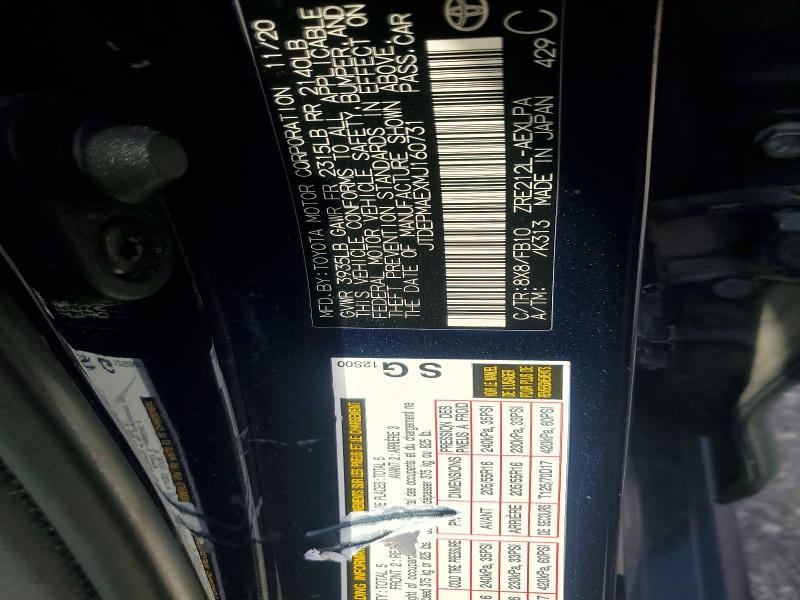 2021 Toyota Corolla მანქანა იყიდება აუქციონზე, vin: JTDEPMAEXMJ160731, აუქციონის ნომერი: 61578786