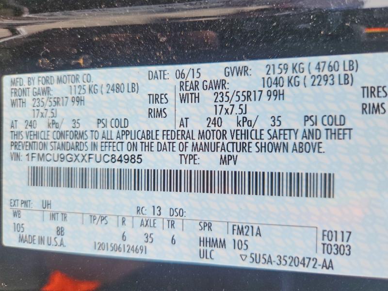 Aukcja sprzedaży 2015 Ford Escape, vin: 1FMCU9GXXFUC84985, numer aukcji: 63688896