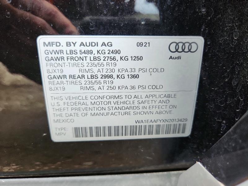 Auction sale of the 2022 Audi Q5, vin: WA1EAAFYXN2013429, lot number: 64503186