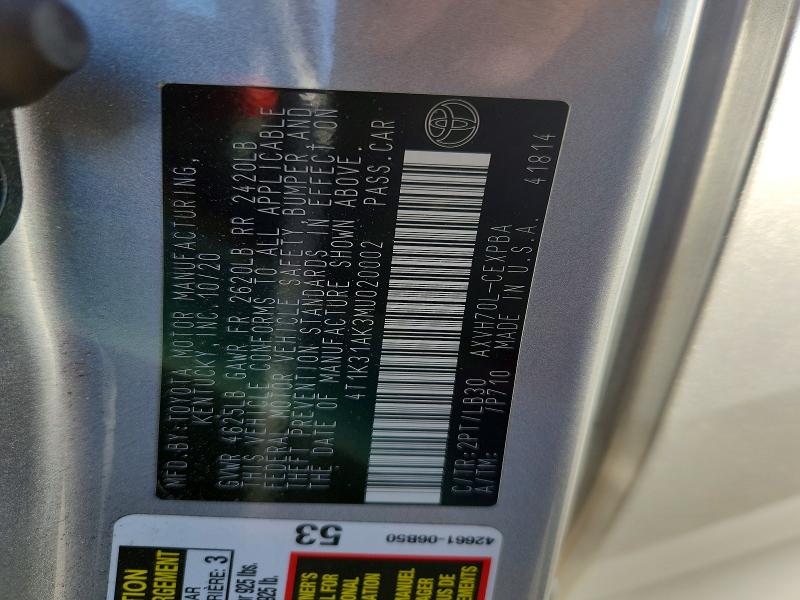 66406896 :رقم المزاد ، 4T1K31AK3MU020002 vin ، 2021 Toyota Camry مزاد بيع