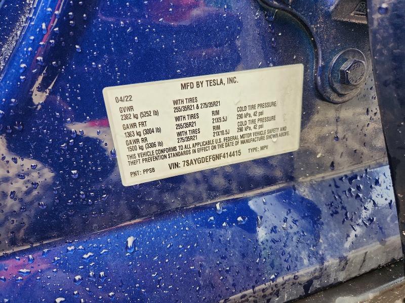 Продажа на аукционе авто 2022 Tesla Model Y, vin: 7SAYGDEF6NF414415, номер лота: 65917186