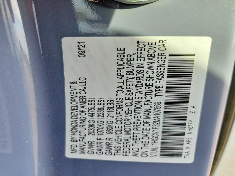Aukcja sprzedaży 2021 Honda Accord, vin: 1HGCV1F32MA107669, numer aukcji: 66468036