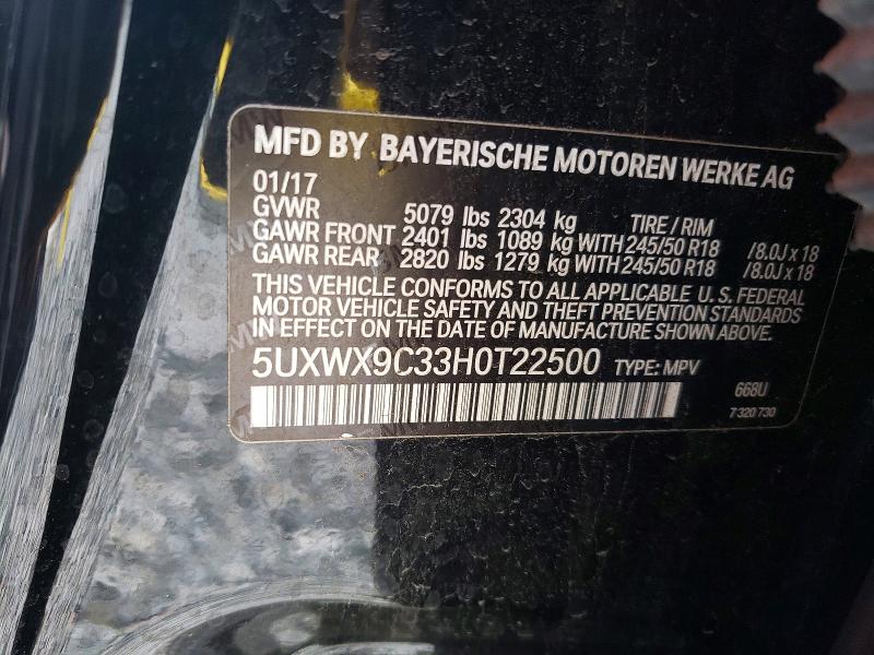 Aukcja sprzedaży 2017 Bmw X3, vin: 5UXWX9C33H0T22500, numer aukcji: 64194856