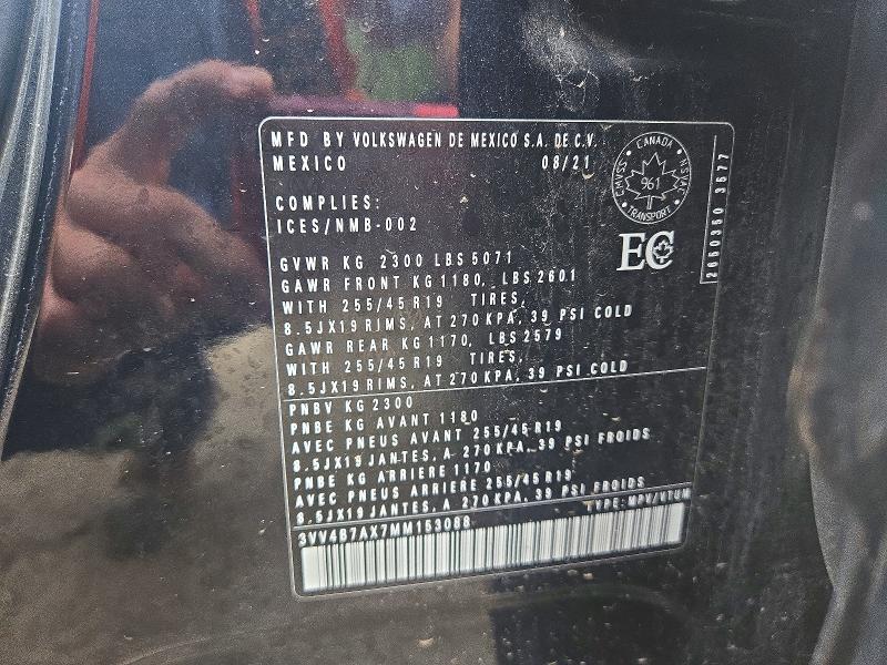 Aukcja sprzedaży 2021 Volkswagen Tiguan, vin: 3VV4B7AX7MM153088, numer aukcji: 62500006
