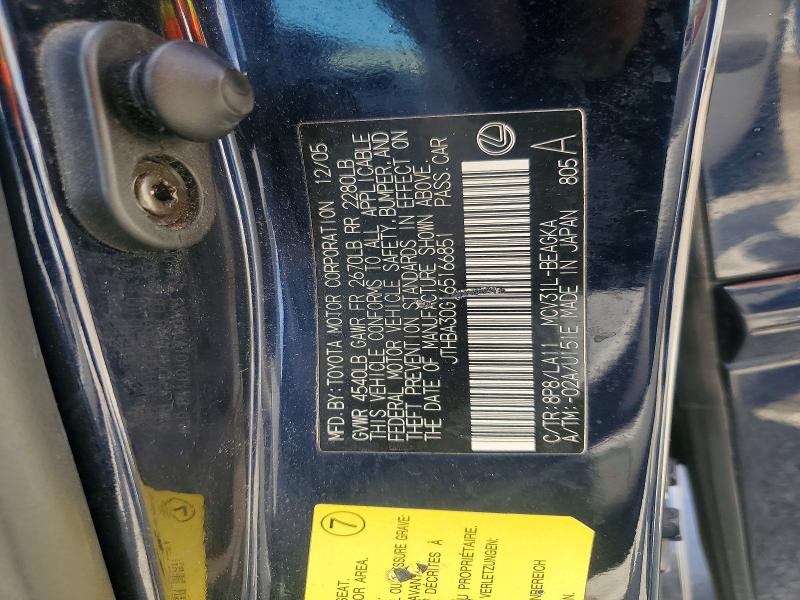 Aukcja sprzedaży 2006 Lexus Es, vin: JTHBA30G165166851, numer aukcji: 63392316