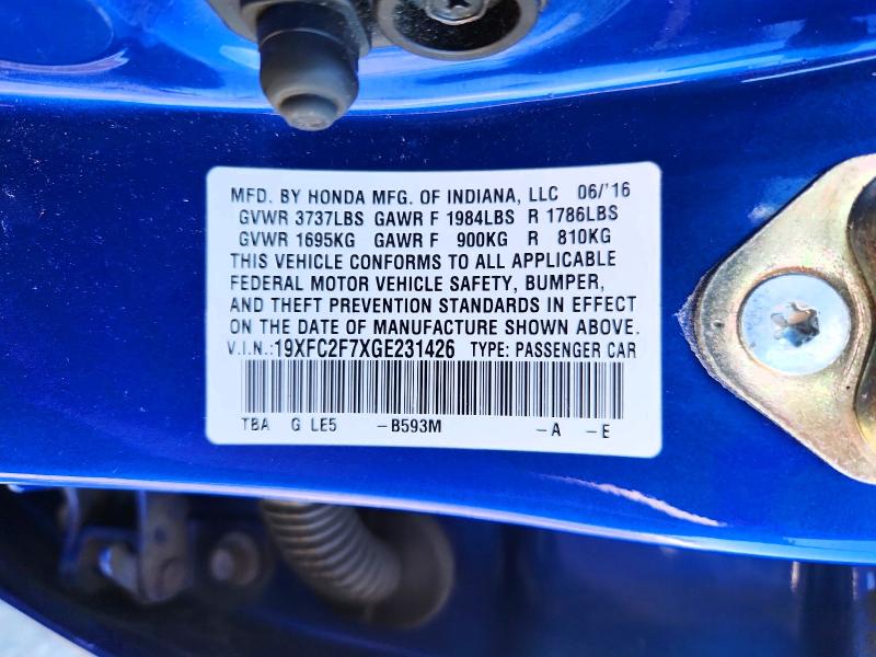 Продажа на аукционе авто 2016 Honda Civic, vin: 19XFC2F7XGE231426, номер лота: 66416096