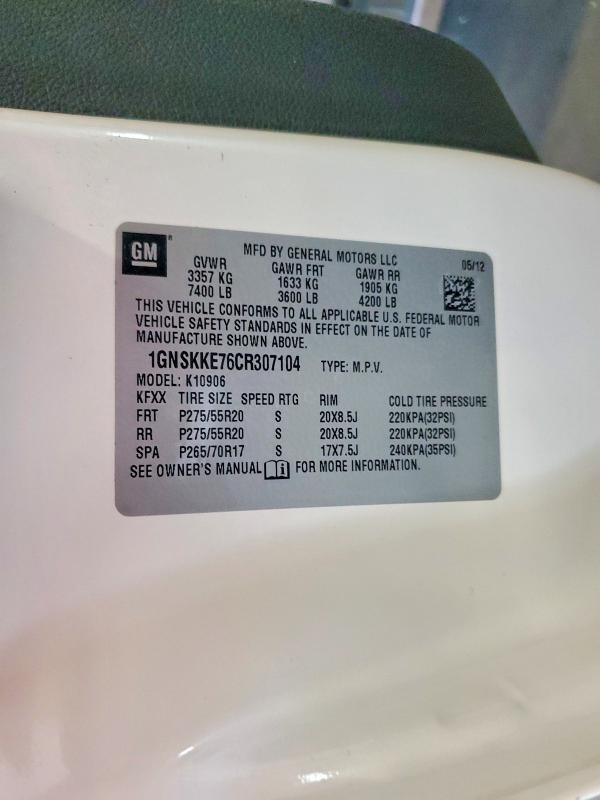 Aukcja sprzedaży 2012 Chevrolet Suburban, vin: 1GNSKKE76CR307104, numer aukcji: 66053306