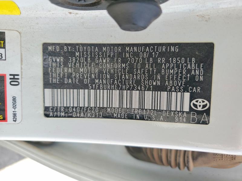 64833166 :رقم المزاد ، 5YFBURHE7HP734671 vin ، 2017 Toyota Corolla مزاد بيع