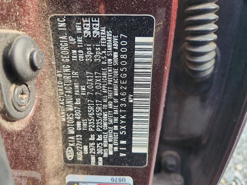 66506796 :رقم المزاد ، 5XYKT3A62EG508007 vin ، 2014 Kia Sorento مزاد بيع