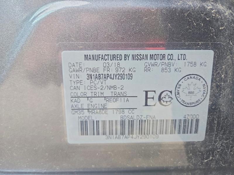 Продаж на аукціоні авто 2018 Nissan Sentra, vin: 3N1AB7AP4JY290109, номер лоту: 61866486