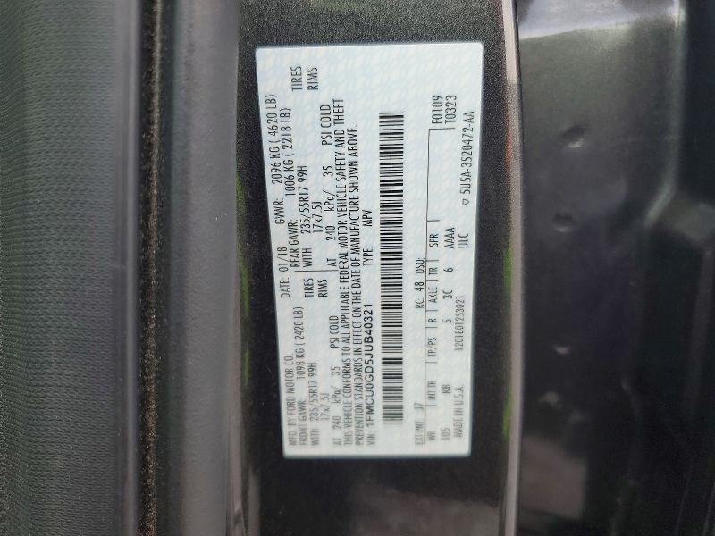 Продаж на аукціоні авто 2018 Ford Escape, vin: 1FMCU0GD5JUB40321, номер лоту: 65213056