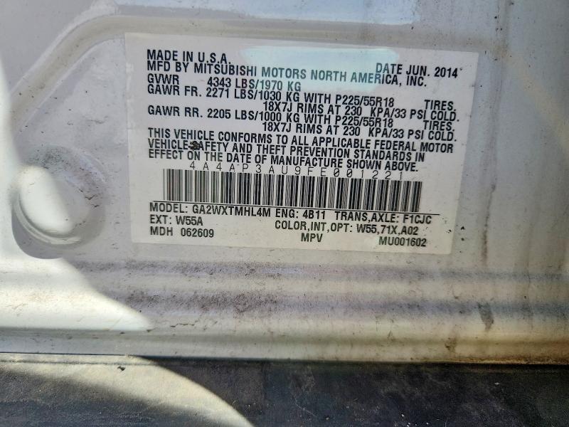 2015 Mitsubishi Outlander Sport მანქანა იყიდება აუქციონზე, vin: 4A4AP3AU9FE001221, აუქციონის ნომერი: 65857876