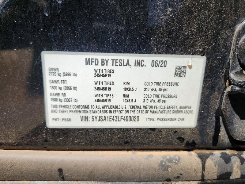 Продаж на аукціоні авто 2020 Tesla Model S, vin: 5YJSA1E43LF400020, номер лоту: 63445936