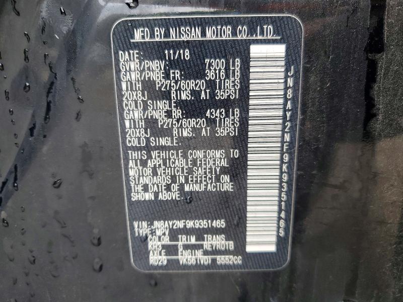 Aukcja sprzedaży 2019 Nissan Armada, vin: JN8AY2NF9K9351465, numer aukcji: 66600396
