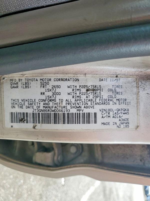 Auction sale of the 1998 Toyota 4runner, vin: JT3GN86R0W0066193, lot number: 66635016