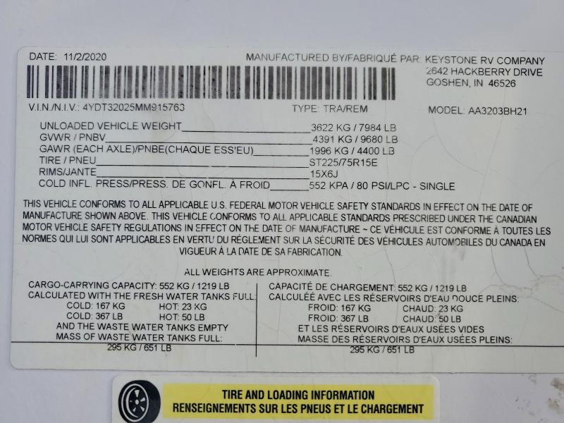 Продажа на аукционе авто 2021 Keystone Astoria, vin: 4YDT32025MM915763, номер лота: 66433036