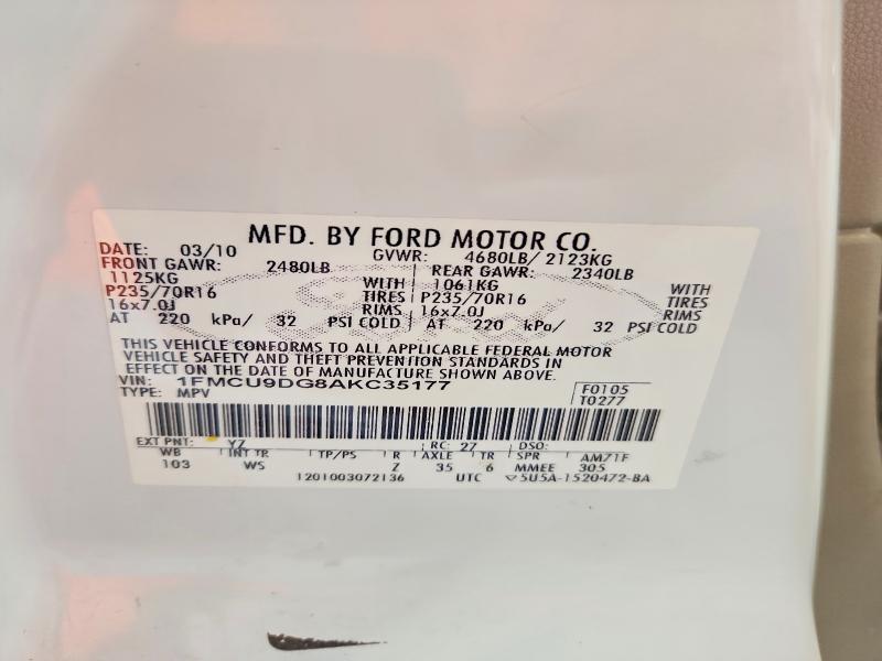 2010 Ford Escape მანქანა იყიდება აუქციონზე, vin: 1FMCU9DG8AKC35177, აუქციონის ნომერი: 64289476