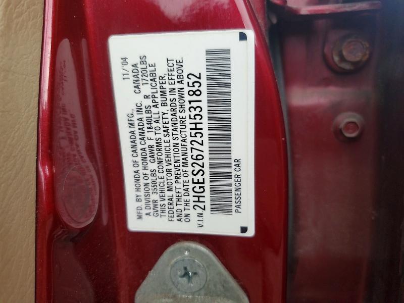 Aukcja sprzedaży 2005 Honda Civic, vin: 2HGES26725H531852, numer aukcji: 63172376