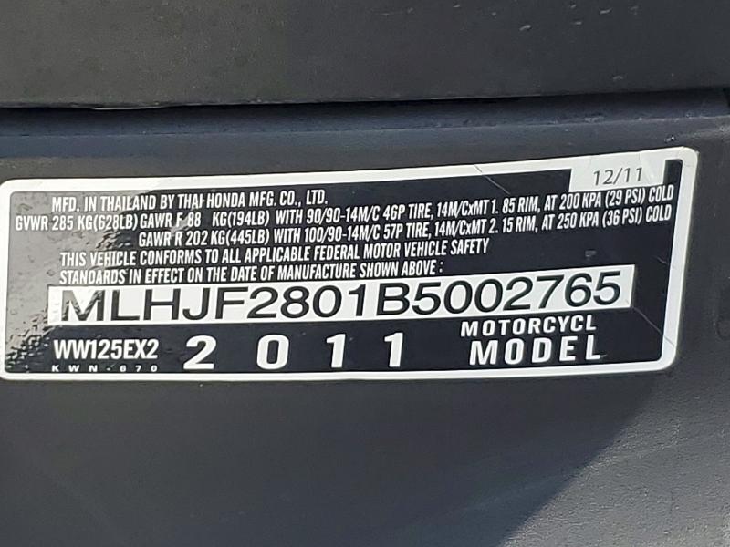 63708456 :رقم المزاد ، MLHJF2801B5002765 vin ، 2011 Honda Pcx مزاد بيع