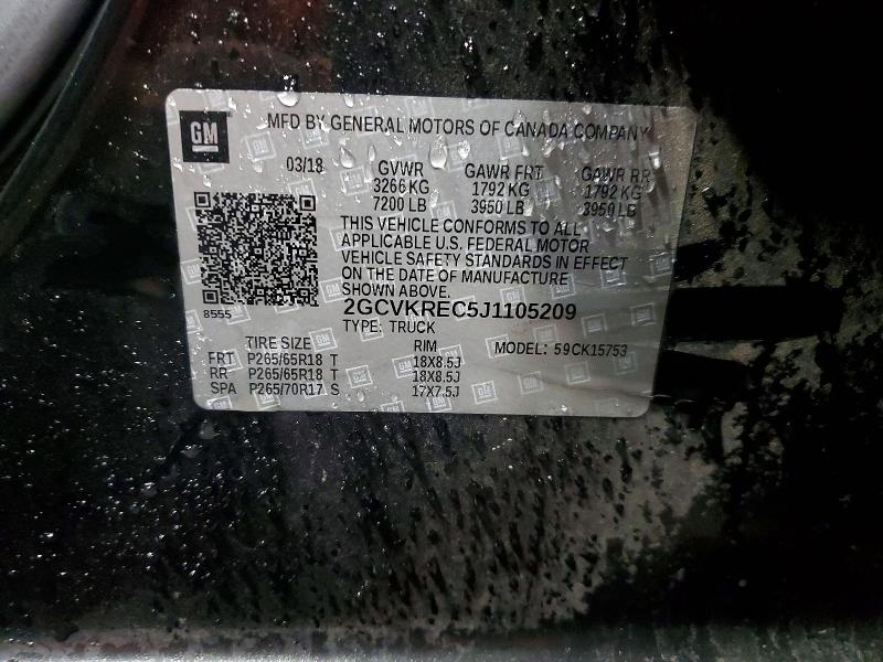 Aukcja sprzedaży 2018 Chevrolet Silverado, vin: 2GCVKREC5J1105209, numer aukcji: 64255496