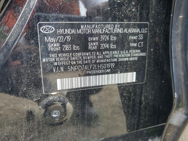 62767516 :رقم المزاد ، 5NPD74LF2LH501919 vin ، 2020 Hyundai Elantra مزاد بيع