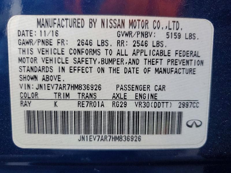 Auction sale of the 2017 Infiniti Q50, vin: JN1EV7AR7HM836926, lot number: 63552066