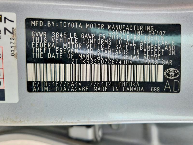 64098366 :رقم المزاد ، 2T1KR32E07C674304 vin ، 2007 Toyota Matrix مزاد بيع