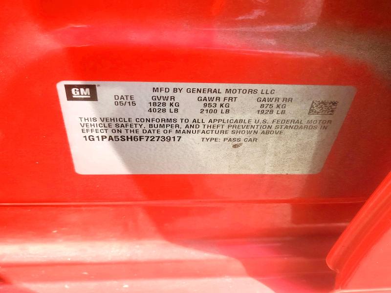 Продаж на аукціоні авто 2015 Chevrolet Cruze, vin: 1G1PA5SH6F7273917, номер лоту: 63614946