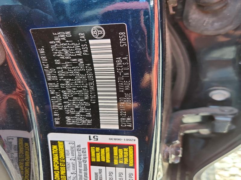 64371356 :رقم المزاد ، 4T1C11AK9LU987674 vin ، 2020 Toyota Camry مزاد بيع