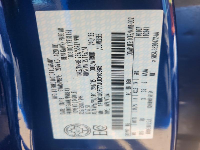 Продажа на аукционе авто 2018 Ford Escape, vin: 1FMCU0F77JUD10965, номер лота: 65478656