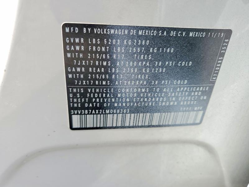 63805436 :رقم المزاد ، 3VV3B7AX2LM068363 vin ، 2020 Volkswagen Tiguan مزاد بيع