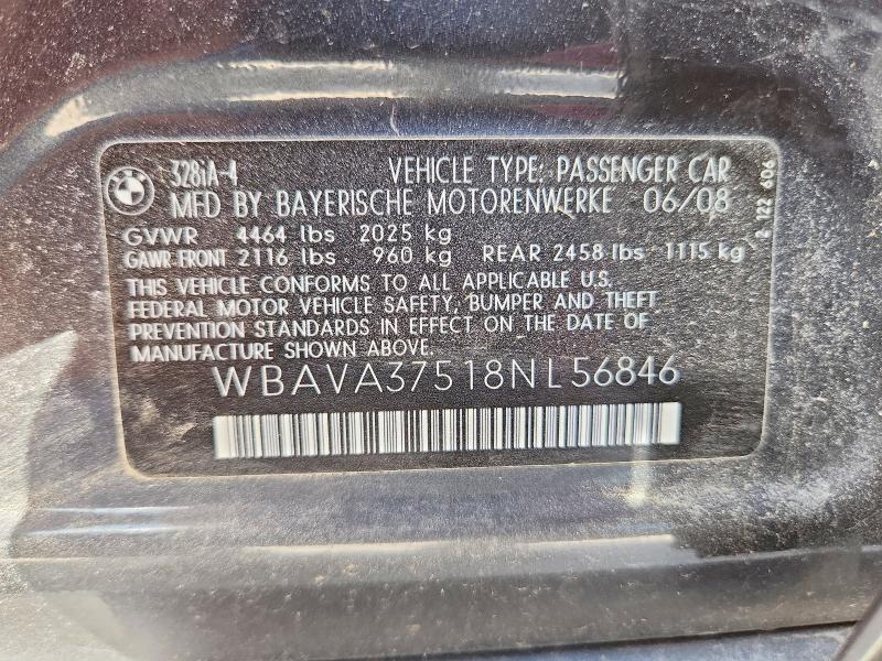 63905406 :رقم المزاد ، WBAVA37518NL56846 vin ، 2008 Bmw 328 مزاد بيع