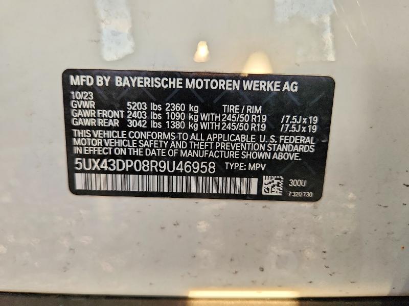 67202886 :رقم المزاد ، 5UX43DP08R9U46958 vin ، 2024 Bmw X3 مزاد بيع