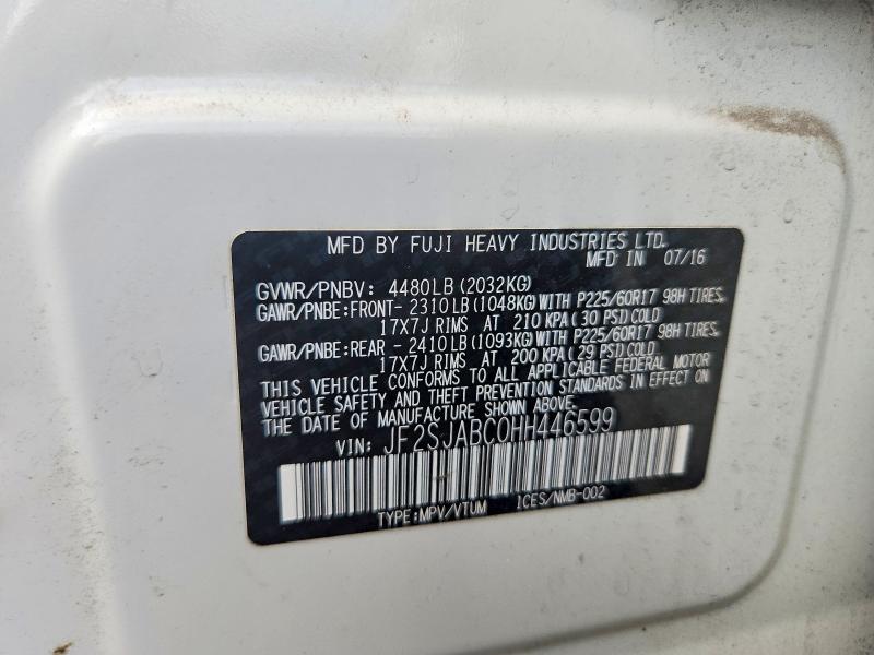 Aukcja sprzedaży 2017 Subaru Forester, vin: JF2SJABC0HH446599, numer aukcji: 63591536