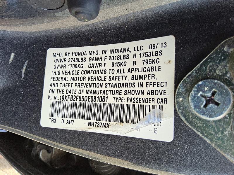 66462796 :رقم المزاد ، 19XFB2F55DE081061 vin ، 2013 Honda Civic مزاد بيع