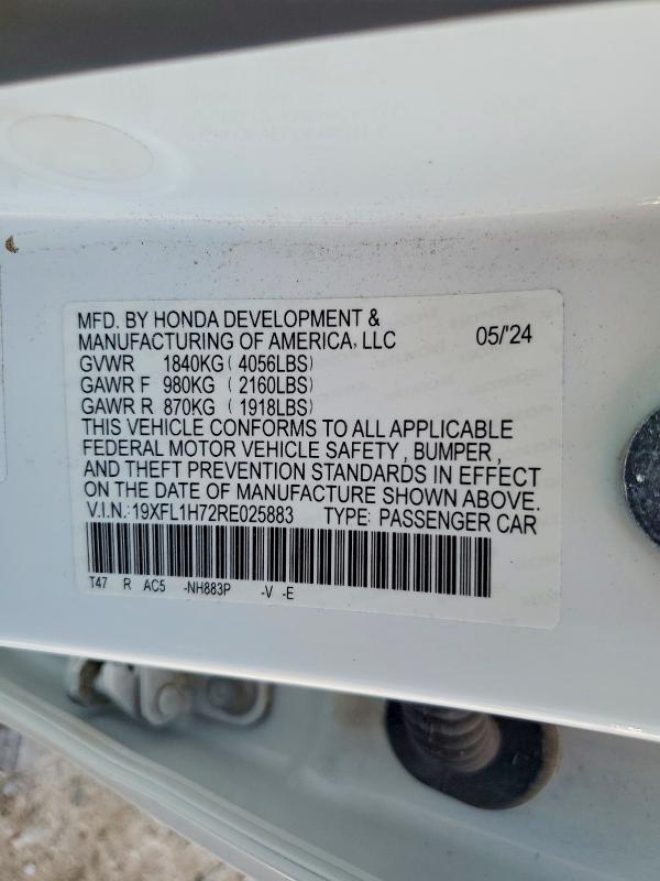 Продажа на аукционе авто 2024 Honda Civic, vin: 19XFL1H72RE025883, номер лота: 65276346