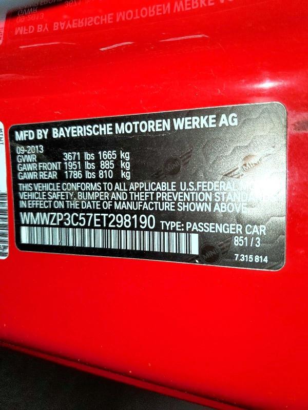 Aukcja sprzedaży 2014 Mini Cooper, vin: WMWZP3C57ET298190, numer aukcji: 65433556