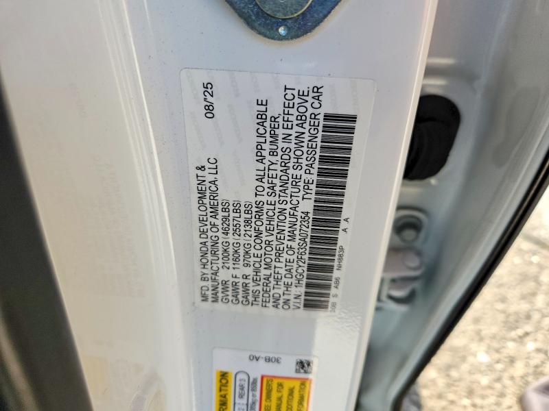 2025 Honda Accord მანქანა იყიდება აუქციონზე, vin: 1HGCY2F63SA072354, აუქციონის ნომერი: 63587986