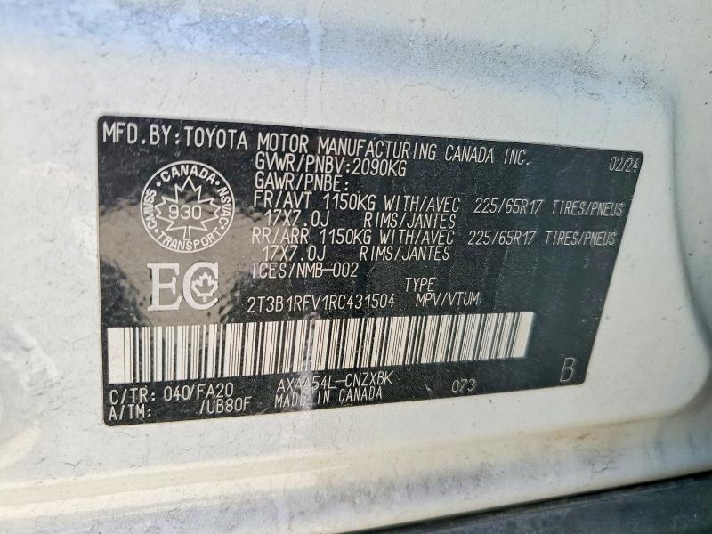 Продажа на аукционе авто 2024 Toyota Rav4, vin: 2T3B1RFV1RC431504, номер лота: 62607446