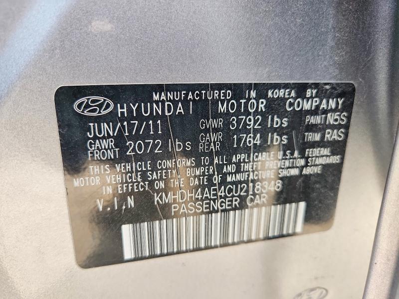 Aukcja sprzedaży 2012 Hyundai Elantra, vin: KMHDH4AE4CU218348, numer aukcji: 64006396